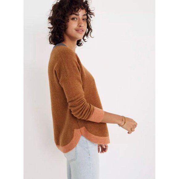 Madewell Westlake Women’s Colorblock Sweater Brown Pink Crewneck Cozy Size XS/S - Picture 3 of 10